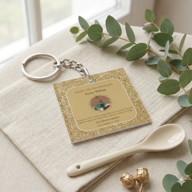Gold Pastor Appreciation Church Anniversary Photo Keychain (Creator Uploaded)