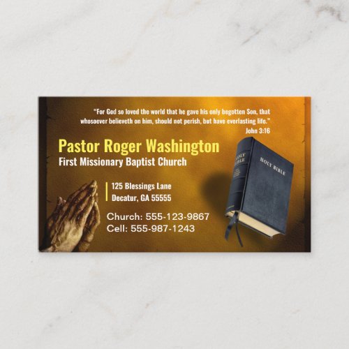 Gold Pastor or Deacon Bible Church Business Card