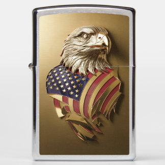 Gold Patriotic Eagle Head with American Flag #5 Zippo Lighter