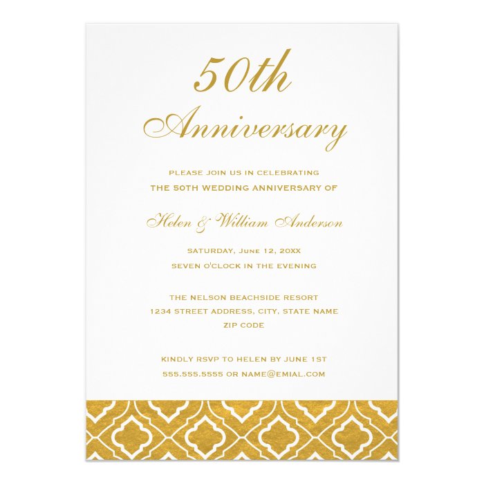 Gold Pattern 50th Wedding Anniversary Invitation | Zazzle