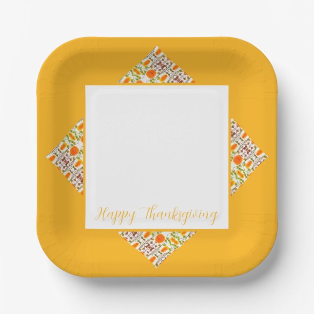 Gold Pattern Accented Square Paper Plates (Front)