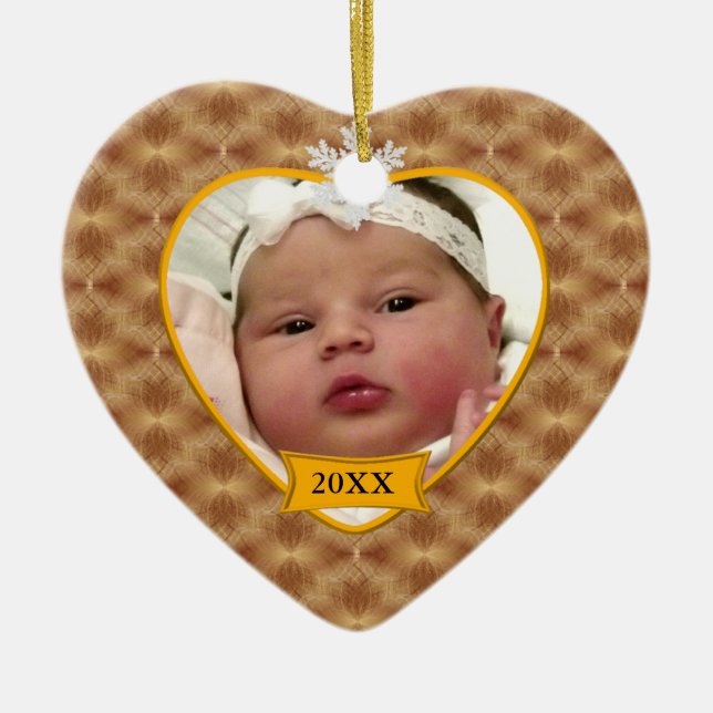 Gold Pattern Baby's Photo Christmas Ornament (Front)