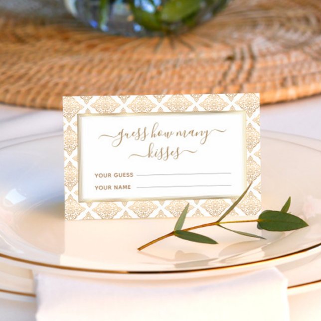 Gold Pattern Guess How Many Kisses Bridal Game Enclosure Card (Creator Uploaded)