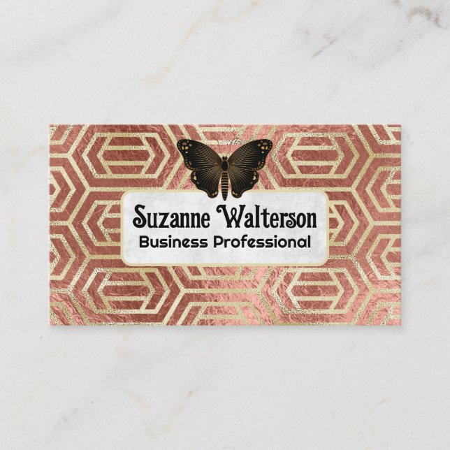 Gold Pattern | Metallic Foil Texture | Butterfly Business Card (Front)