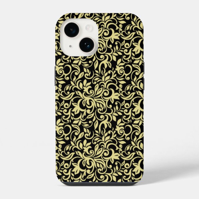 Gold Pattern On Black Iphone Case (Back)