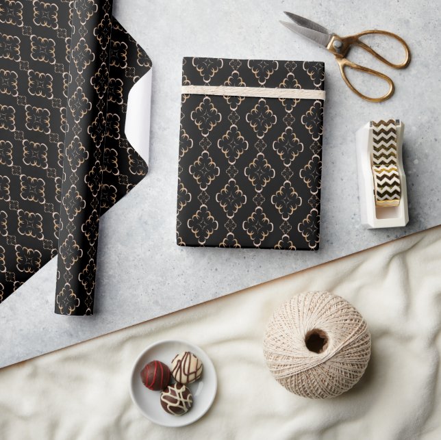 Gold pattern on black .  wrapping paper (Crafts)
