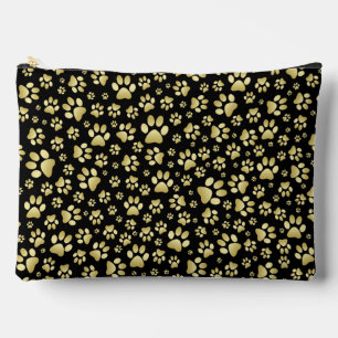 Gold pattern paws on black background accessory pouch