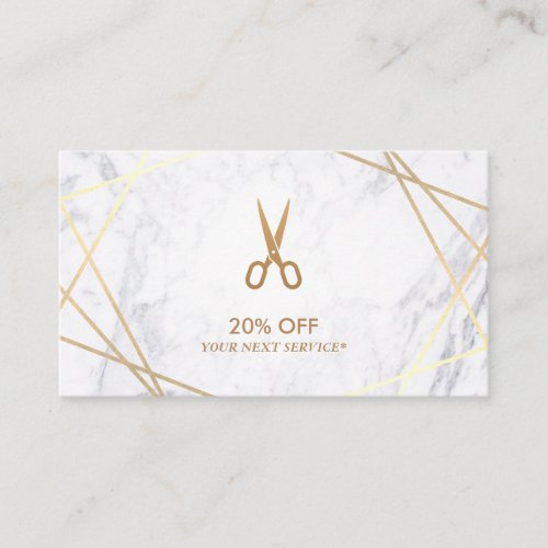 Gold Pattern Scissors Marble HairStylist Discount Business Card