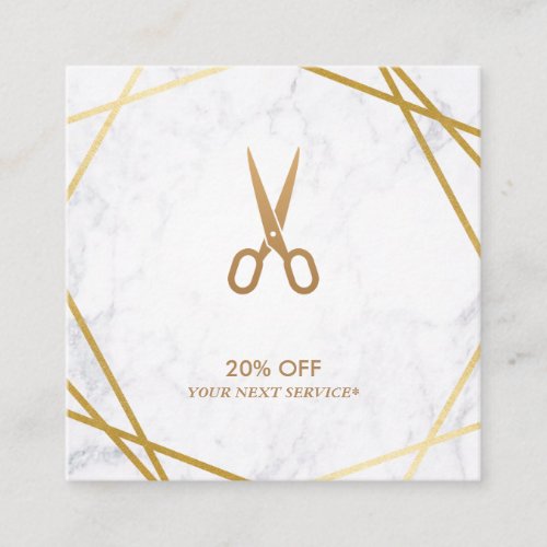 Gold Pattern Scissors Marble HairStylist Discount Square Business Card