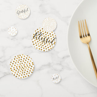 Gold Pattern Thankful Grateful Blessed Script Confetti
