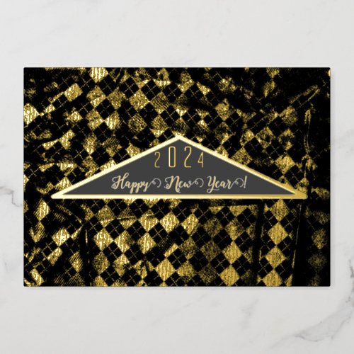 Gold patterned knitwear happy new year foil invitation