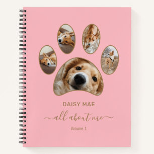 Gold Paw Pet Photo Collage Name Pink Journal