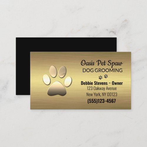 Gold Paw Print Dog Pet Grooming Service Business Business Card