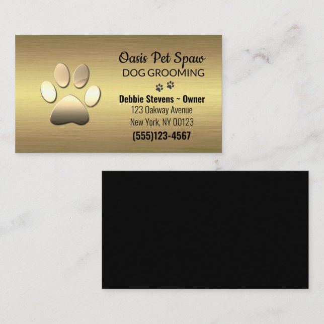 Gold Paw Print Dog Pet Grooming Service Business Card (Front/Back)