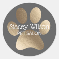 Gold Paw Print Logo On Gray Product Label