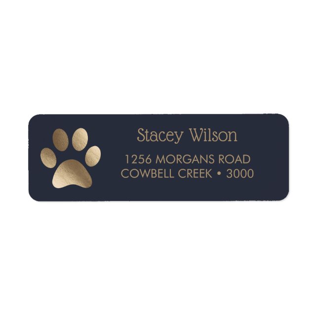 Gold Paw Print Logo On Rich Navy Blue Label (Front)