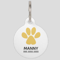 Gold Paw Print, Personalized Pet Details & QR Code ID Tag