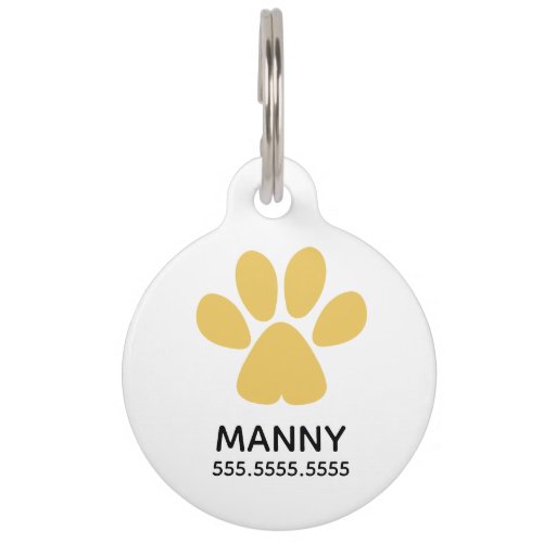 Gold Paw Print Personalized Pet Details  QR Code Pet ID Tag