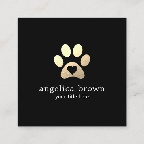 Gold Paw Print with Heart Square Business Card