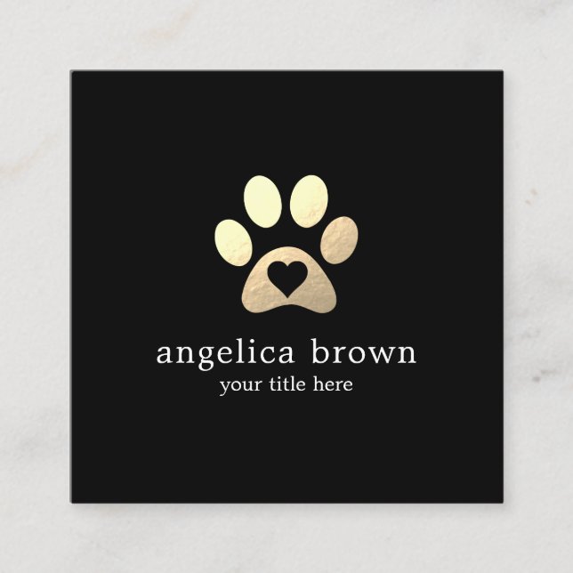 Gold Paw Print with Heart Square Business Card (Front)