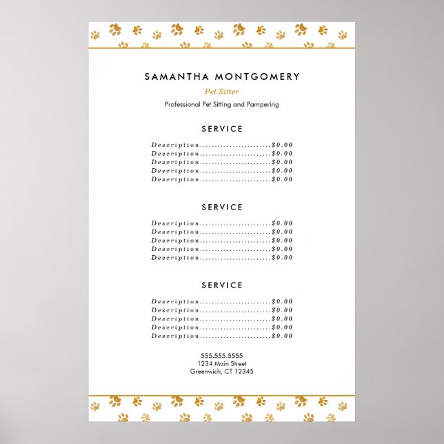 Gold Paw Prints Professional Pet Sitter Services (Front)