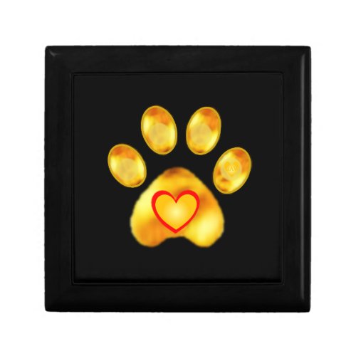 Gold Paw with Heart on Black Gift Box