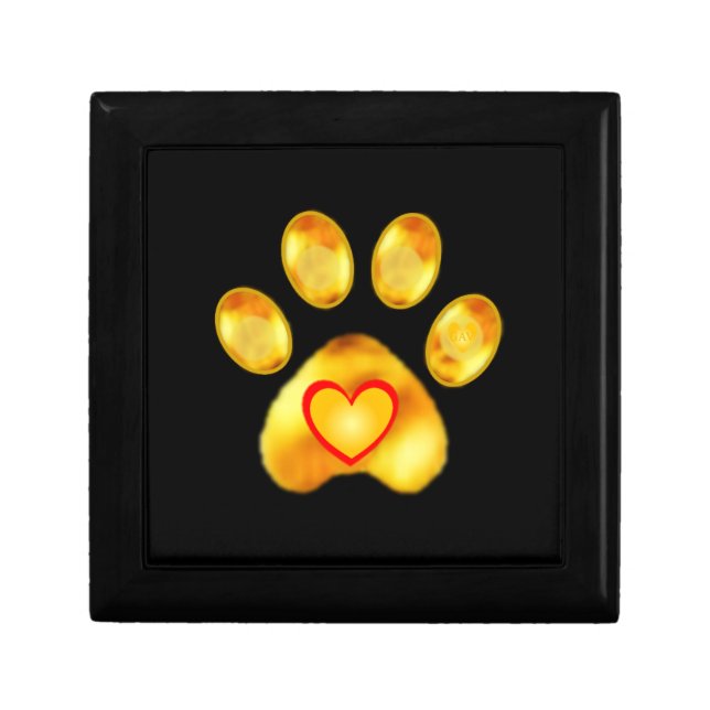 Gold Paw with Heart on Black Gift Box (Front)
