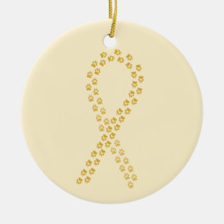 Gold Pawprint Ribbon Ceramic Ornament