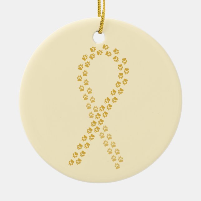 Gold Pawprint Ribbon Ceramic Ornament (Front)