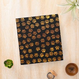 Gold Paws, Glitter Paws, Gold Glitter, Dog Paws 3 Ring Binder