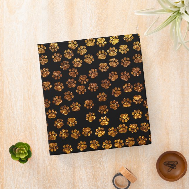 Gold Paws, Glitter Paws, Gold Glitter, Dog Paws 3 Ring Binder (In Situ)