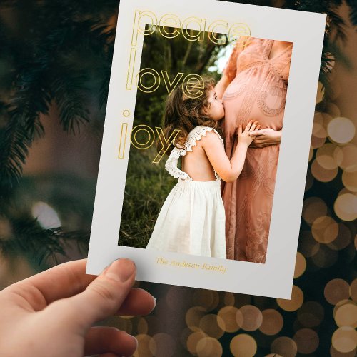 Gold Peace Love Joy Christmas Card
