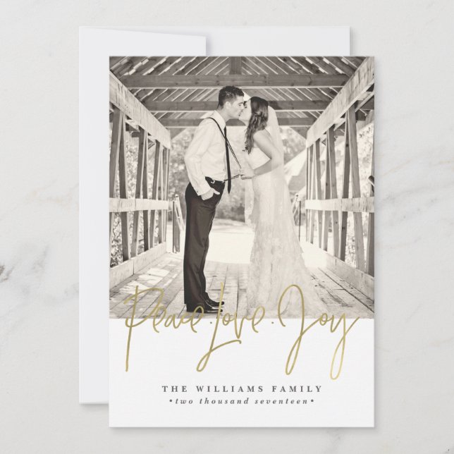 Gold Peace Love Joy Christmas Cards (Front)