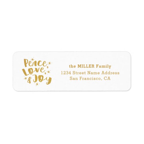 Gold Peace Love Joy Holiday Family Return Address Label