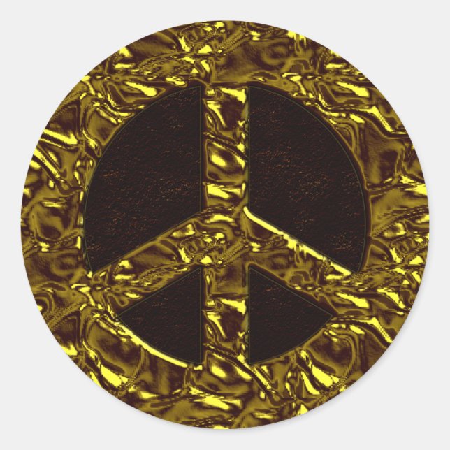 GOLD PEACE SIGN CLASSIC ROUND STICKER (Front)