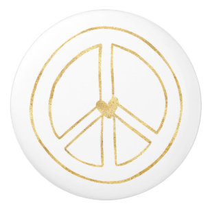 Gold Peace Sign Heart Ceramic Knob