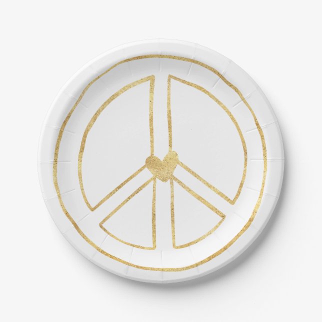Gold Peace Sign Heart Paper Plates (Front)