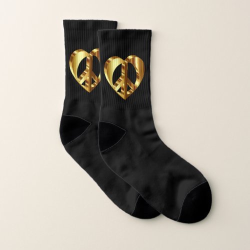 Gold Peace Sign With A Gold Heart Socks