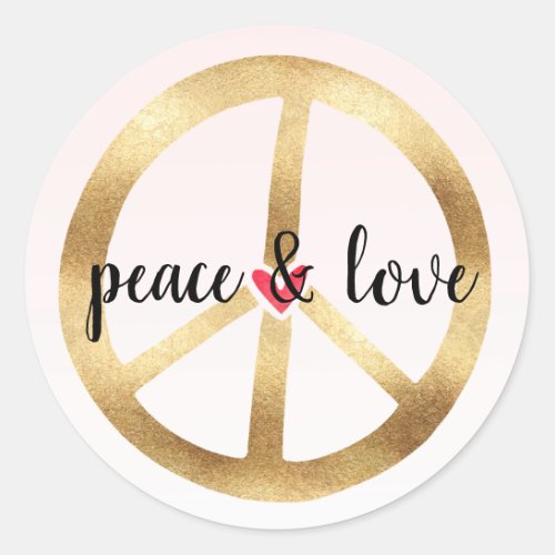 Gold Peace Sign with Heart Classic Round Sticker