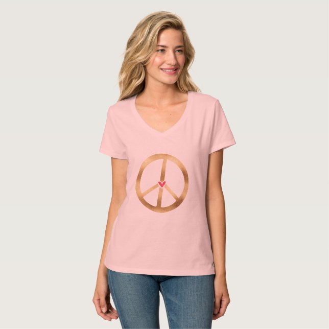 Gold Peace Sign with Heart T-Shirt (Front Full)
