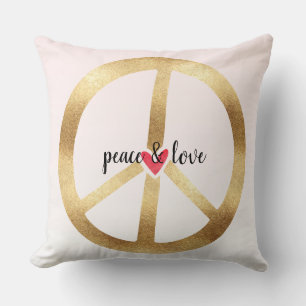 Gold Peace Sign with Heart Throw Pillow