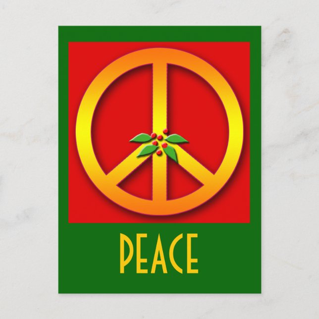 Gold Peace Sign with Holly Christmas Cards (Front)