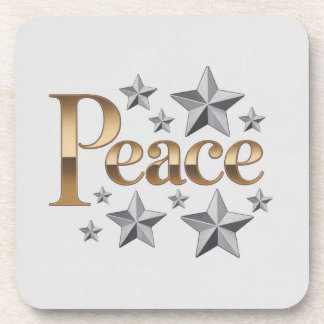 Gold Peace Silver Stars White Coaster