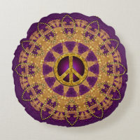 Gold Peace Vintage Bohemian Sunflower Yoga Sun Round Pillow