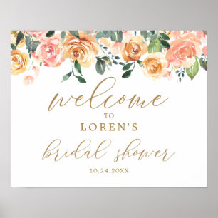 Gold Peach Floral Bridal Shower Welcome Poster
