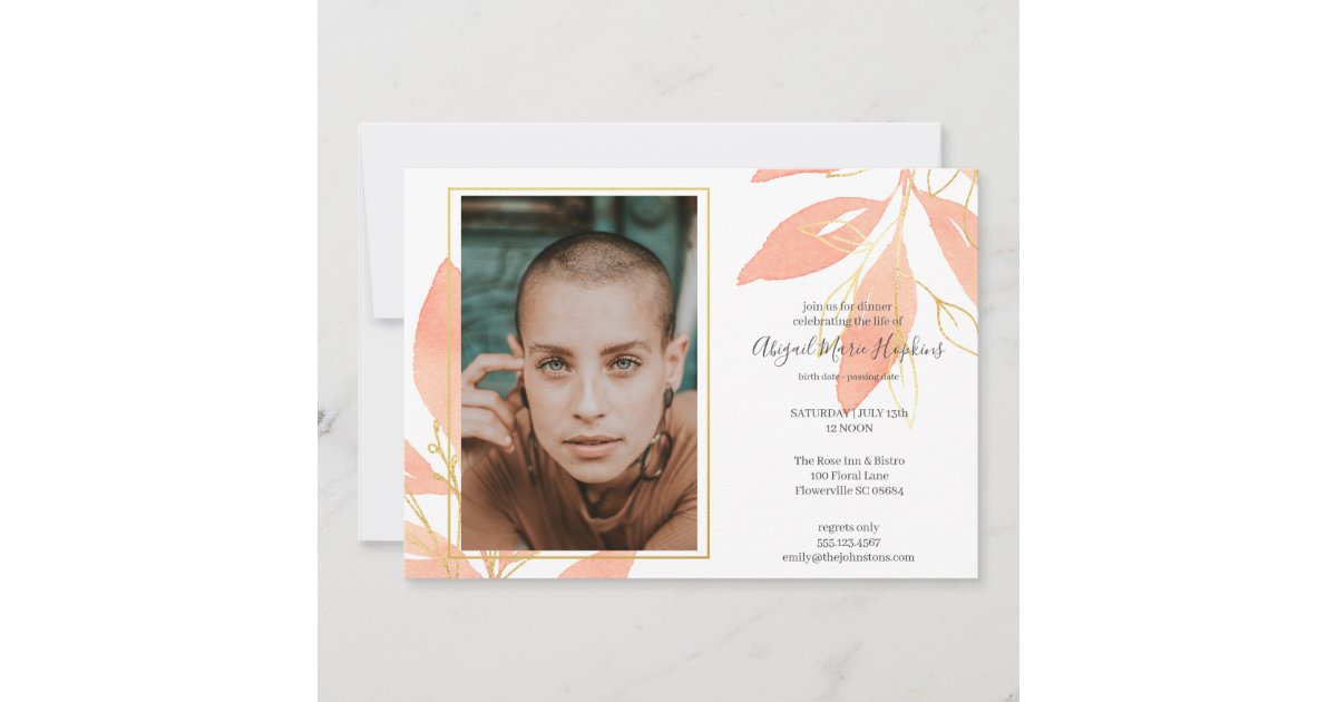 Gold Peach Floral Celebration of Life Funeral Thank You Card | Zazzle