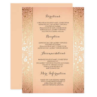 Peach And Gold Invitations Announcements Zazzle Gold Peach Fl Wedding Details Information Card