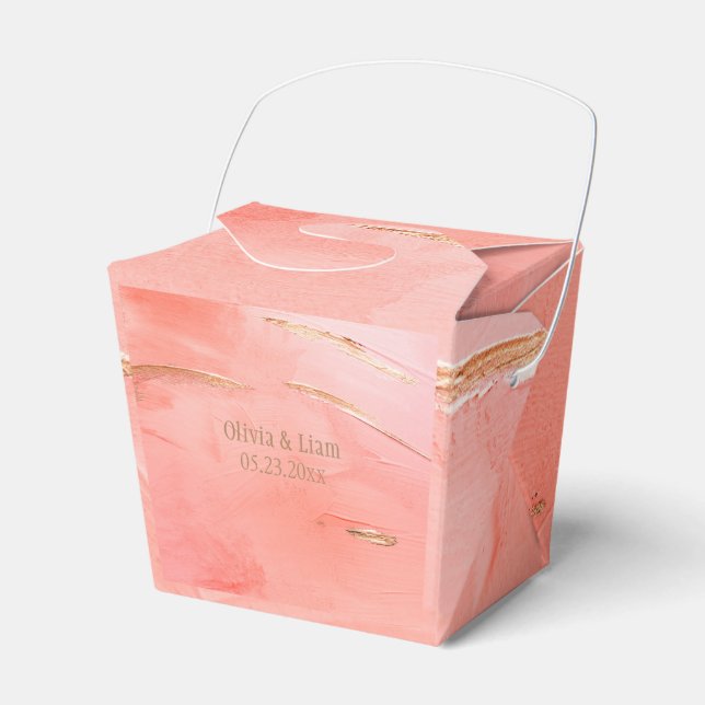 Gold Peach Melon Abstract Name Modern Wedding Favor Boxes (Front Side)