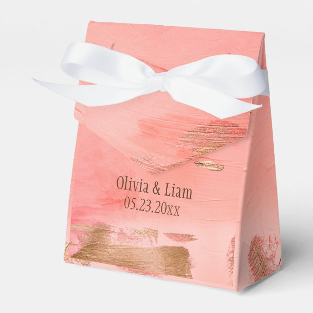 Gold Peach Melon Brown Elegant Modern Wedding Favor Boxes (Front Side)