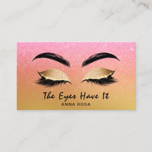 Gold Peach Pink Girly Lashes Extensions Brows Business Card
